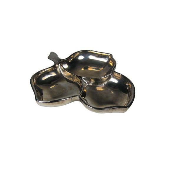 Vintage Silvalyte Trefoil Leaf Candy Dish Glass Silverplate Mid Century 1960 - Picture 4 of 10